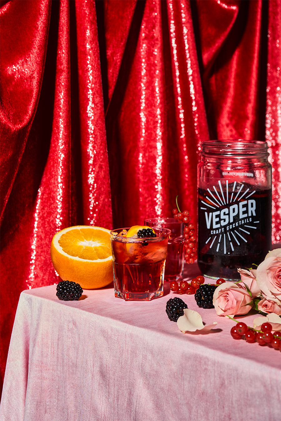 Vesper Cranberry Whiskey Sour cocktail infusion kit jar — lifestyle photo